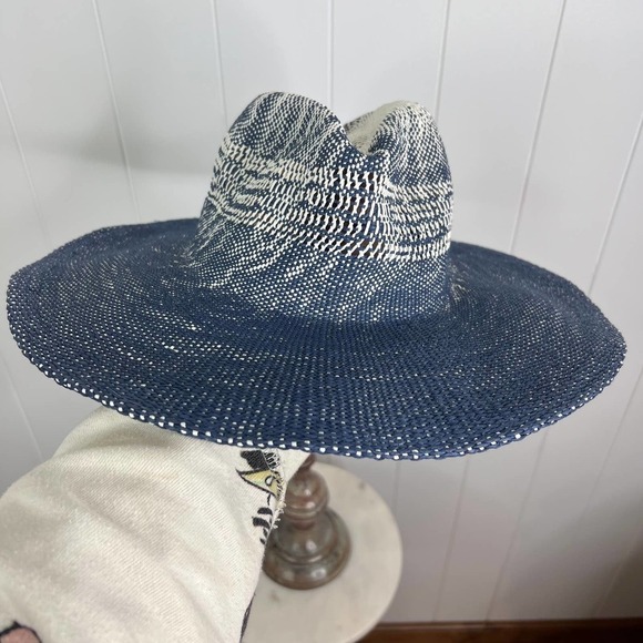 Scoop NYC Navy and White Deauville Continental Woven Summer Hat SZ One Size - Picture 3 of 8